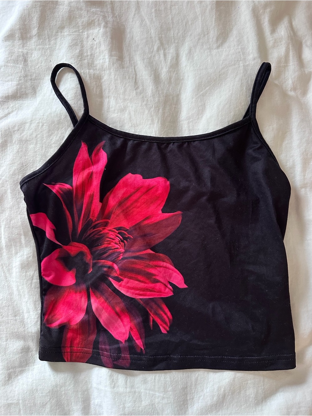 Women’s Black Tank Top with Pink Floral Print